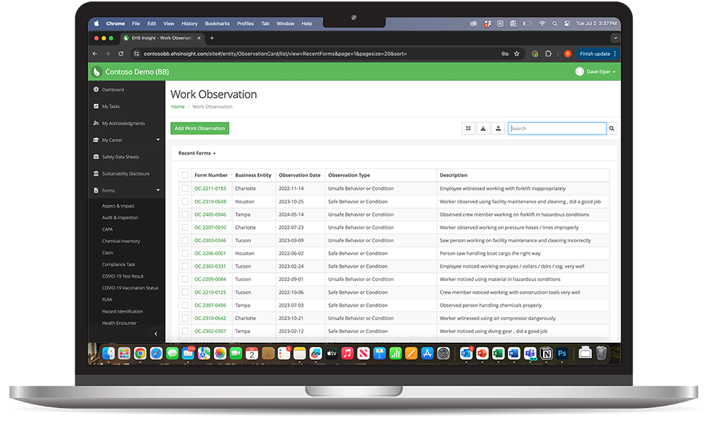 screenshot of EHS Insight